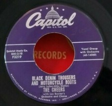 Cheers  BLACK DENIM TROUSERS AND MOTORCYCLE BOOTS (ROCK 45) #3219 PLAYS VG+