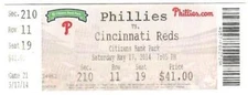 REDS @ PHILLIES ~ 2014 Ticket, Phils Win ~ FREE SHIPPING