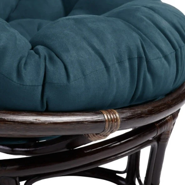 Cadeira Papasan azul meia-noite almofada estrutura de vime assento de vime tecido camurça macia - Imagem 2 de 3