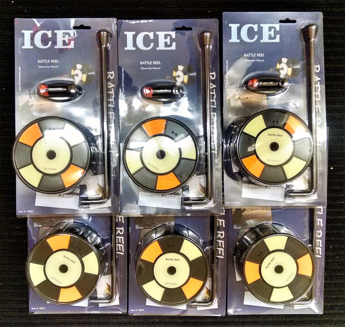 (6)- Ice Fishing Fish House Fishouse Rattle Reel Wheel Wall Ceiling Black