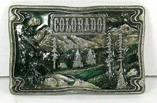 Bergamot Brass Works Dix Leather Denver Colorado Enamel Belt Buckle 1976 Vintage