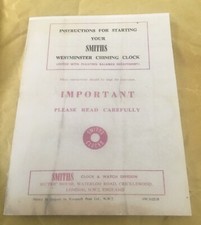 SMITHS WESTMINSTER CHIMING CLOCK FLOATING  BALANCE COPY OF ORIGINAL INSTRUCTIONS