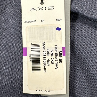 Axis Mens Plain Shorts 2XB Big Tall Navy Blue Casual Flat Front Flap Pockets NEW