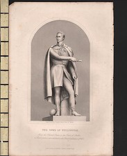 c1850 ANTIQUE PRINT ~ THE DUKE OF WELLINGTON STATUE IN TOWER OF LONDON