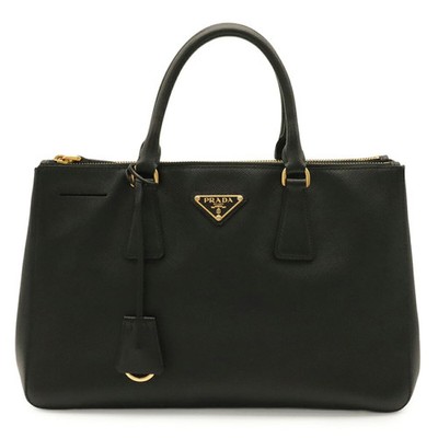 PRADA Galleria Triangle Handbag Tote Bag Saffiano Leather NERO Black GZl1jxie