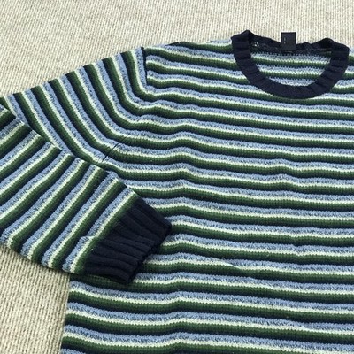 Vintage Gap Sweater Mens XL Blue Green Striped Lambswool Crewneck