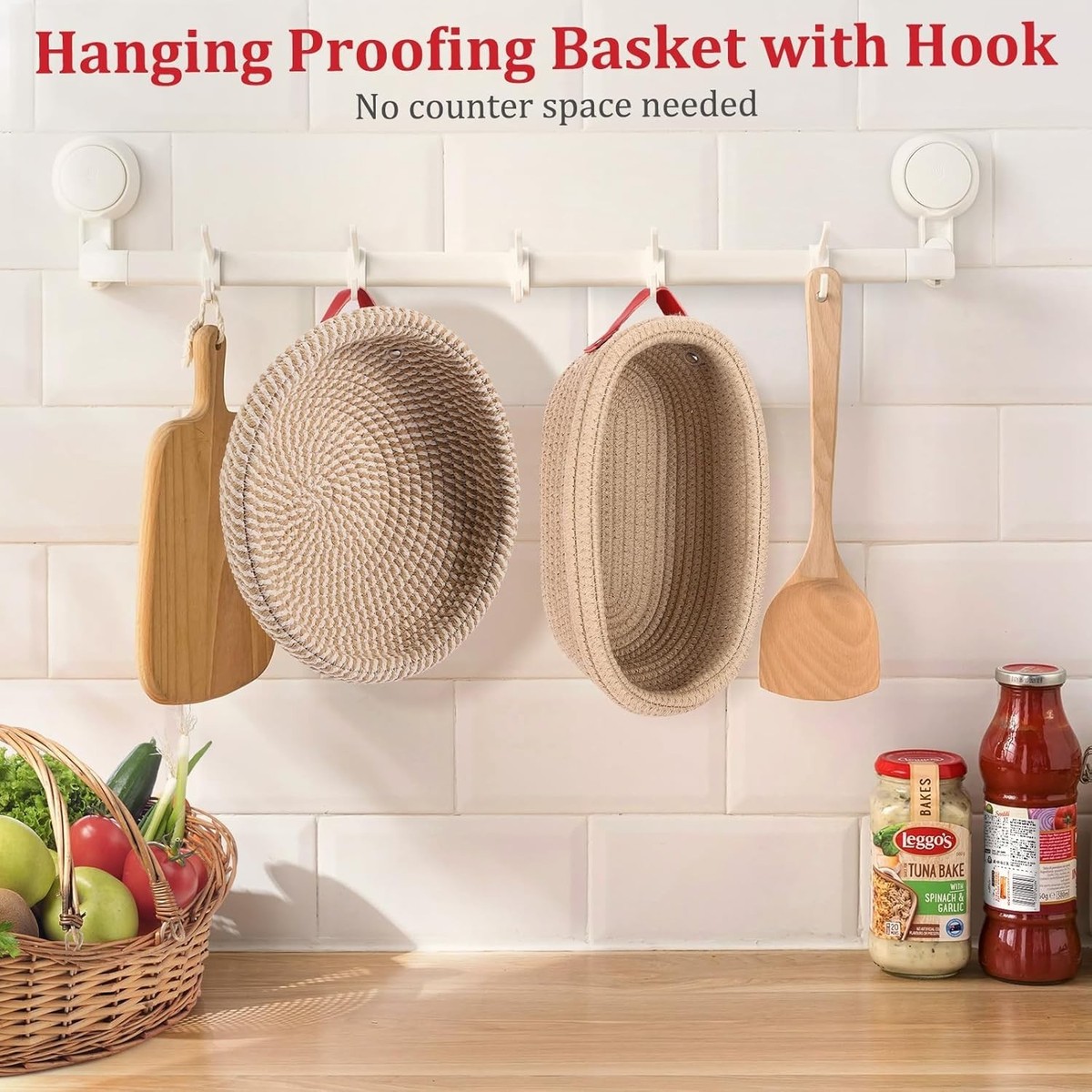 Wood Pulp Banneton Bread Proofing Basket Set, Non-Stick Dough Proofing Bowl for Sourdough, Sourdough Starter Kit Bread Baking Supplies Making Tools (Round