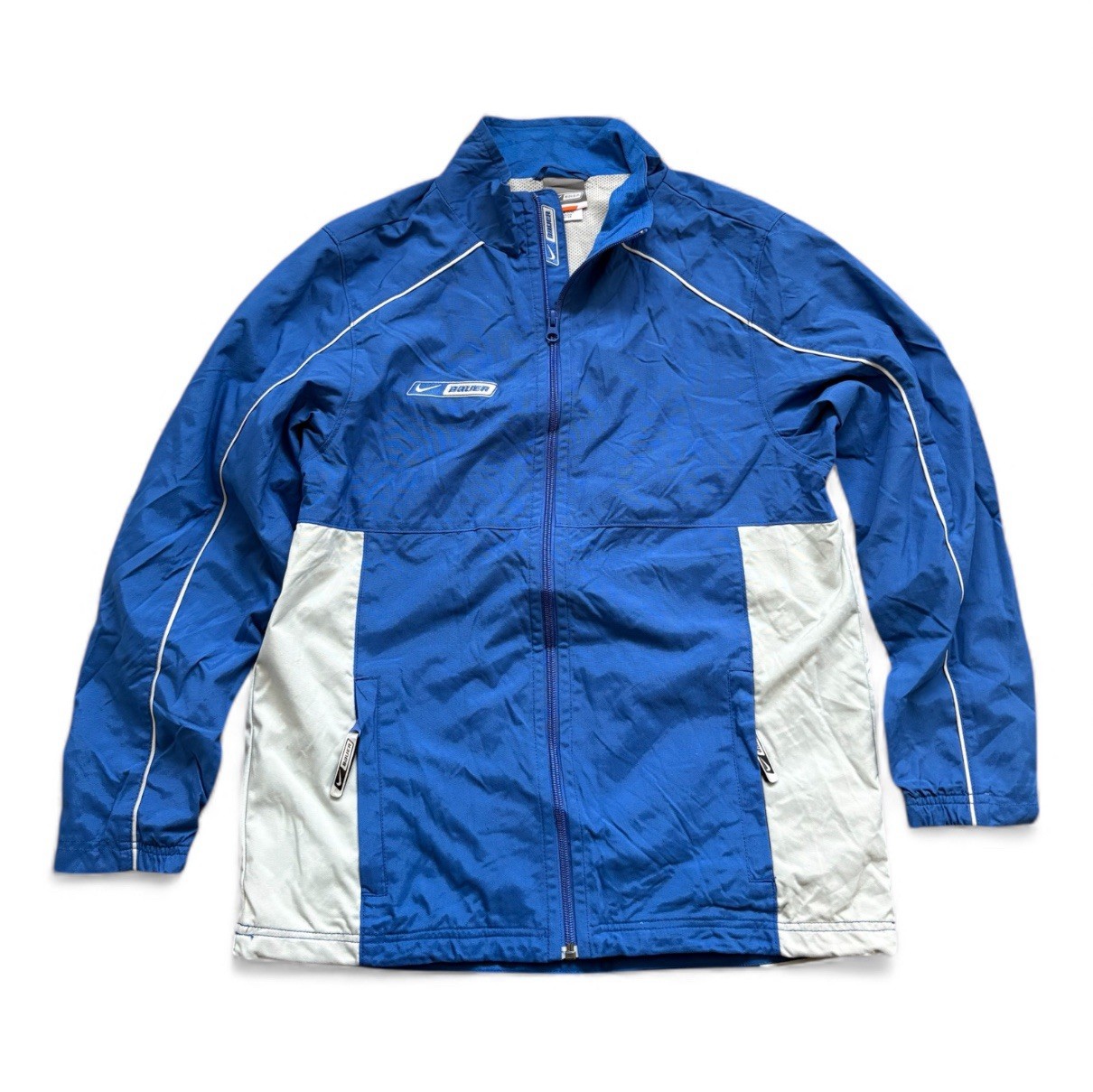 Vintage Nike Bauer Windbreaker Jacket Blue White Men's L Full Zip Hockey Y2K 90s