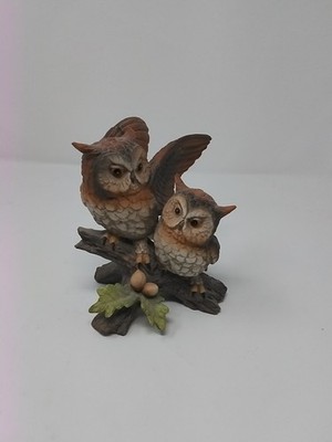 Homco Great Horned Owl Pair Figurine Home Interiors 1404 Porcelain Vintage