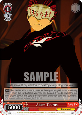 Adam Taurus - RWBY/WX03-047 - R Near Mint Weiss Schwarz RWBY