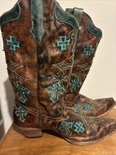 Corral Womens Sz 11 M Western Whiskey Turquoise Snip Toe Cowgirl Boots R1019 56
