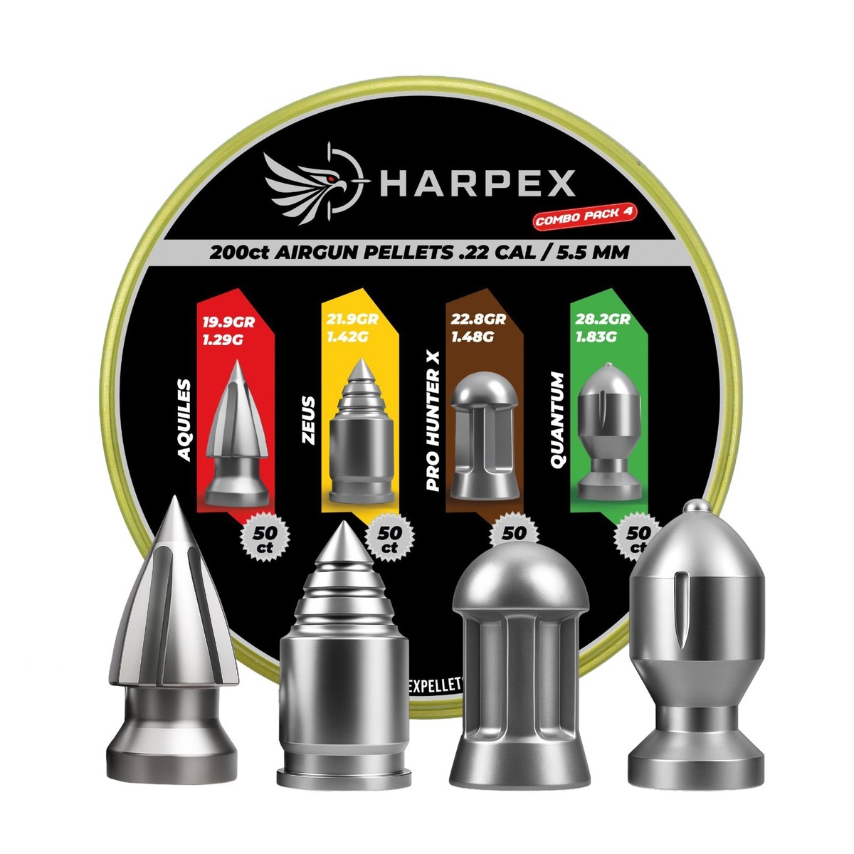 Combo Pack 4 Airgun Pellets .22 Caliber 200ct Pointed + Impact