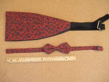 Men's Adolfo Bow Tie Cummerbund Silk 2 Piece Set, Red Paisley, Formal Wear - VG 