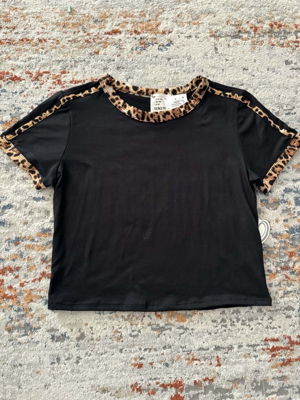 French Pastry Black Leopard Trim Kids Blouse Size XL