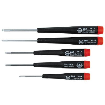 Wiha 26491 5-Piece Metric Precision Ball End Hex Screwdriver Set (26491)