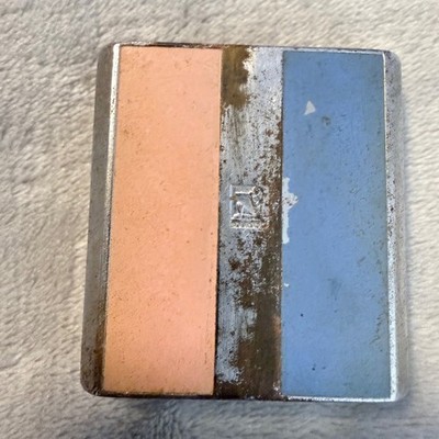 Vintage Bourjois Enamel Compact w/ Original Rouge Lipstick Stick Pink Blue