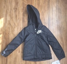 Nike Boy  s Fleece Lined Jacket Black Hooded Size Small 4-5