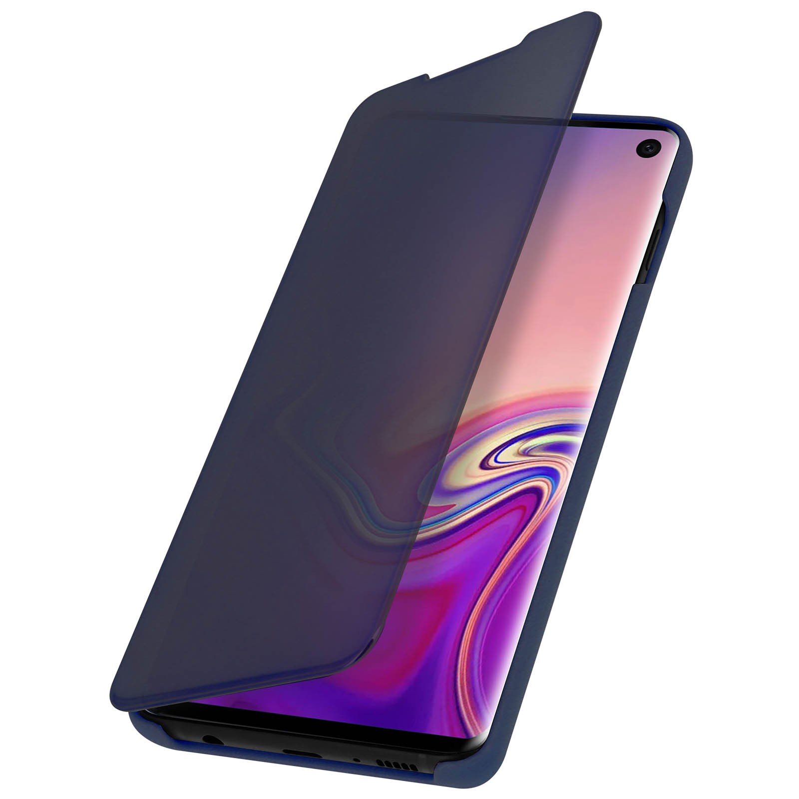 Accessoire miroir Galaxy S10 étui rabat translucide et coque support amovible anti-choc