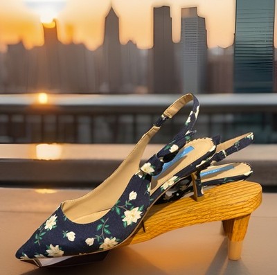 Draper James Slingback Willow Magnolia Heels Size 8 Navy Pink Green