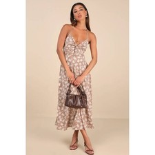 Lulus Picturesque Moments Brown Floral Print Strappy Maxi Dress Wedding Guest L