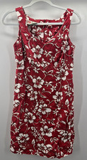 Hilo Hattie Shift Dress Red Hibiscus Floral Hawaiian Tropical Women Size 8 Vtg