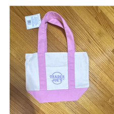Trader Joe's Canvas Pink White Colorblock Foldable Tote Bag 13x6x10 in New