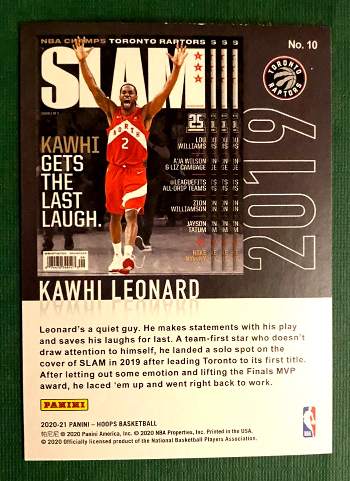2020-21 Panini NBA Hoops Kawhi Leonard Slam Magazine Toronto Raptors - Image 2 of 2
