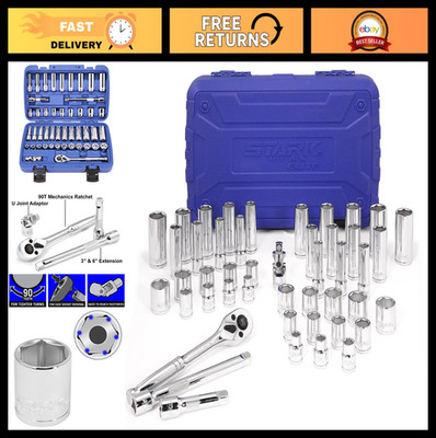 47-Piece Impact Socket Set 1/4'' & 3/8'' Drive, SAE & Metric, Reversible Ratchet,