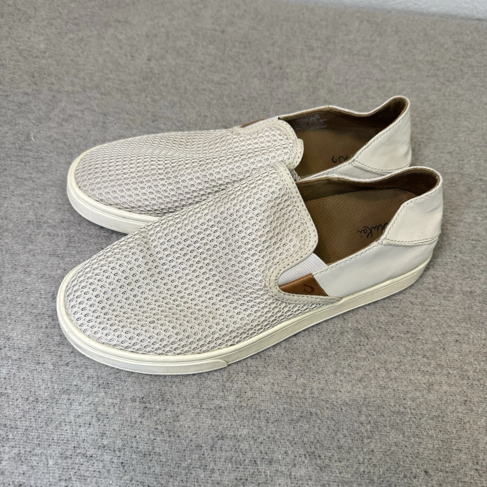 Olukai Shoes Pehuea Women 8.5 Beige Slip On Sneaker Lightweight Travel Comfort