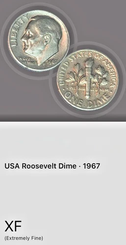1967 Roosevelt Dime, XF