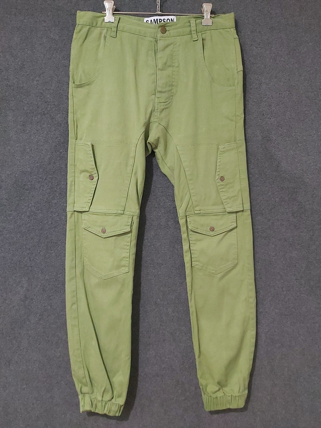 Sampson & Taylor Green Stretch Cargo Jogger Pants with Button Fly