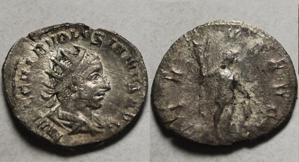 Moneda de plata romana antigua genuina rara Volusiana 251 dC Virtus Foto 3 de 4