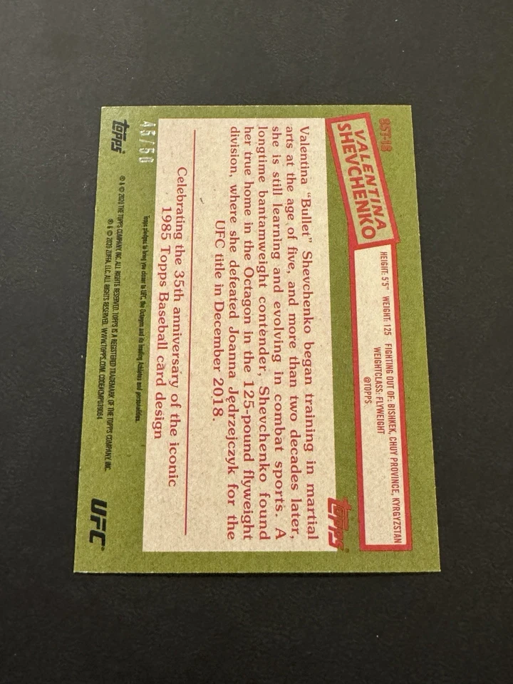 2020 Topps UFC 1985 Topps Baseball Design Gold /50 Valentina Shevchenko #85T-18 - Image 2 of 2