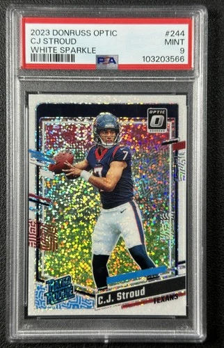 C.J. STROUD PSA 9 2023 PANINI DONRUSS OPTIC #244 WHITE SPARKLE PRIZM SSP ROOKIE