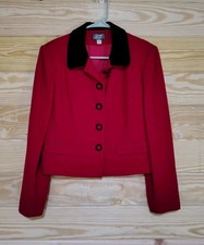 Vintage LGR Red Wool Blazer Cropped Jacket 6 Made in USA Black Velvet Collar