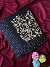 Premium Matka Silk Saree in Black with Beautiful Floral Butti Embroidery