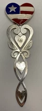 Vtg U.S.Flag Of Freedom Heart Silver Metal (Plated?) Bookmark, 4.5x1.25,” Taiwan