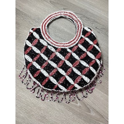 Vintage Beautiful Beaded Handbag / Crossbody Purse with Geometric Pattern