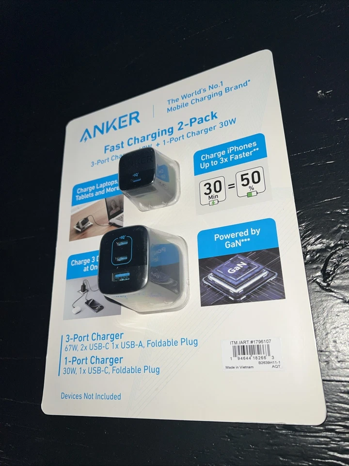 Anker Fast Charging Adapter with 67W USB C Charger &30W GaN PIQ 3.0 Wall Charger - Image 2 of 3