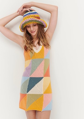Ghanda Tesalate Dress Size S Knit Rainbow Block Beach Boho Cover Up