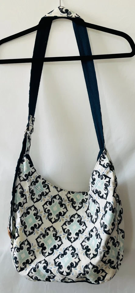 Bolso Hobo Retro Metro Thirty One Mujer Blanco Azul Estampado Damasco Correa Ajustable Foto 4 de 4