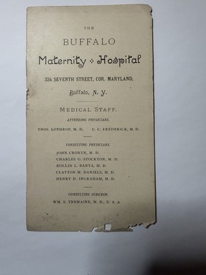 Vintage Brochure Single Page Buffalo Maternity Hospital Tenets Buffalo NY C8