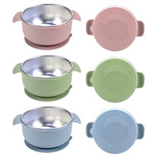 Baby Feeding Silicone Suction Bowl Plate Cup Bowl Stainless Steel Snack Plates