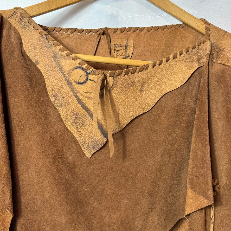 Top Corto De Colección Azul Gorro Rosa Originales Cuero Marrón y Tostado Boho Western Foto 3 de 4