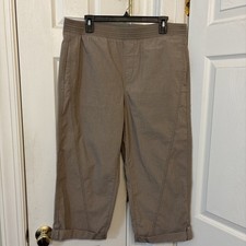 Chico's Women Taupe Cotton Capri Pants Pull On Cuffed Size 2 12 Straight Leg