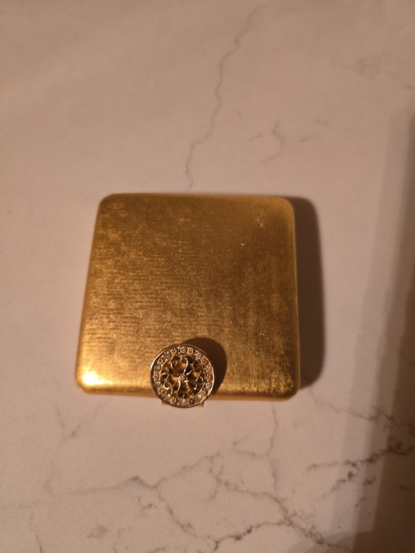 Vintage Avon Imperial Jewel Powder Compact Brushed Gold-tone 1970's Patina_BI