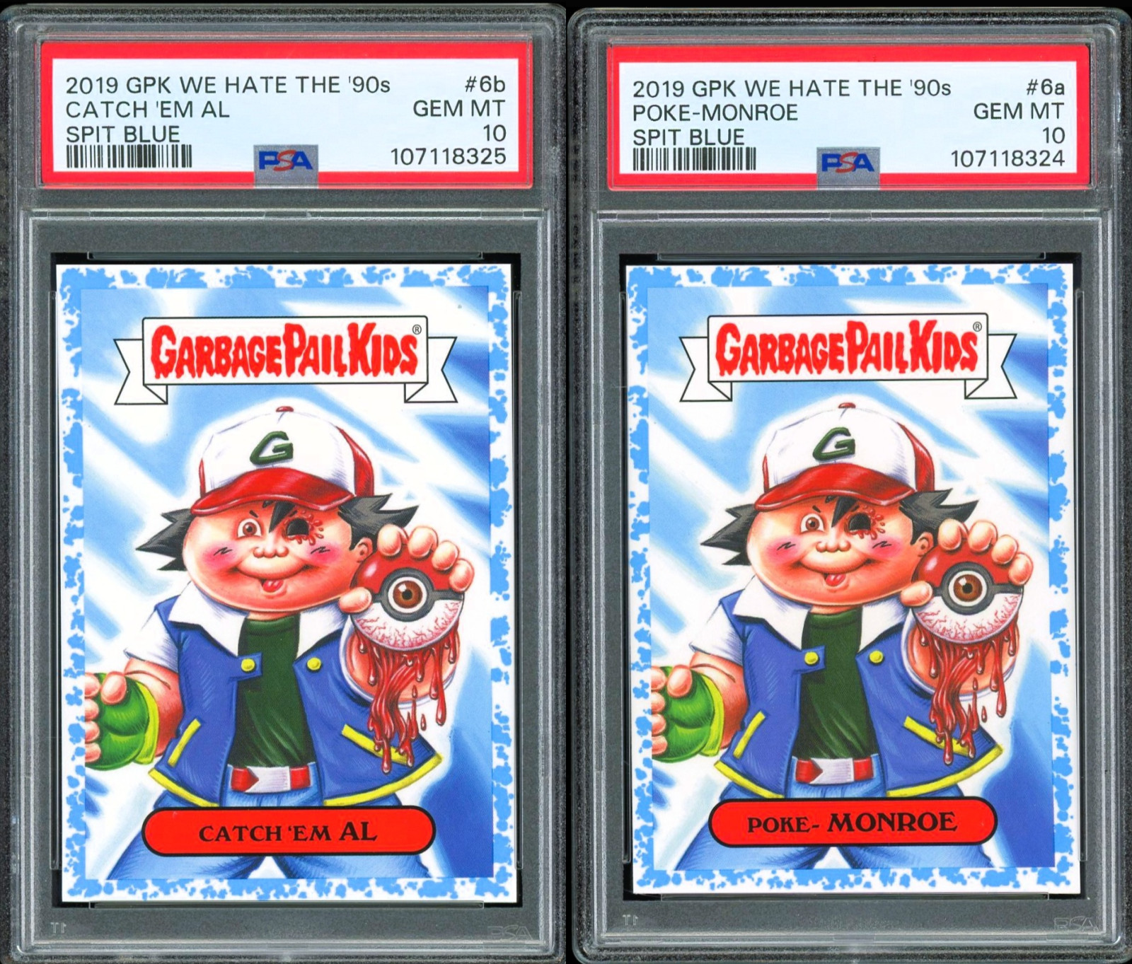 Garbage Pail Kids 6a & 6b Pokemon Ash Catch Them All BLUE /99 BOTH PSA 10 Sequen