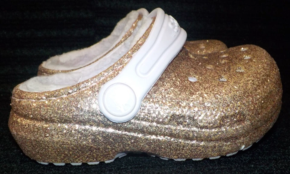 Zueco CROCS Clásico GLITTER Forrado Brillante Dorado Metálico y Rosa Niño Pequeño Talla 6C *USADO EN EXCELENTE ESTADO Foto 3 de 4
