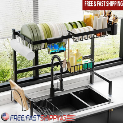Over Sink Dish Drying Rack 2 Tier Expandable Design Space Saving Kitchen Storage