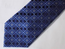 DAVID TAYLOR Hand Made Silk Necktie Blue Black Squares 57" x 3 3/4"